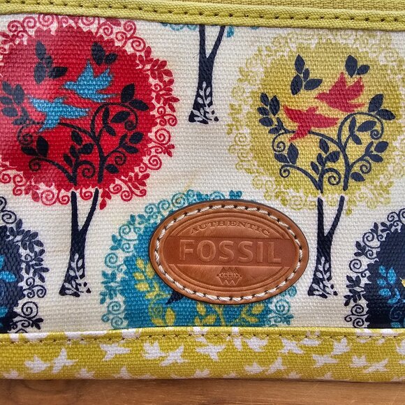 FOSSIL Mini Wristlet Wallet Clutch Printed Coated Canvas Pre-owned - Picture 2 of 7